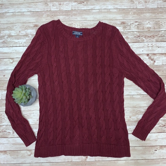 Lands' End Sweaters | Lands End Cable Knit Drifter Sweater Size Large | Color: Red | Size: L | Meechy99's Closet